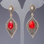 Earrings with red crystals, Eastern Tale series, color antique gold, length cm