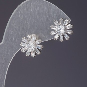 Earrings with white crystals, white center, length 1.2 cm