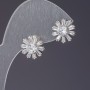 Earrings with white crystals, white center, length 1.2 cm