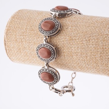 Clearance. Aventurine Bracelet 'Golden Sand' setting 'dot cross' oval stone 22×18 mm, 7 pcs, length 20–22 cm