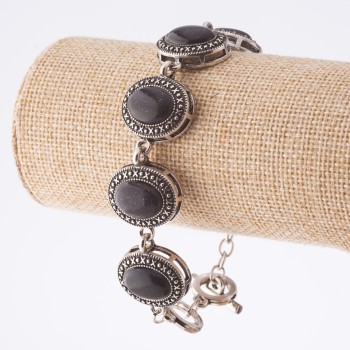 Clearance. Aventurine Bracelet 'Blue Sand Night of Cairo' setting 'dot-cross' oval stone 22×18 mm 7 pcs, length 20-22 cm