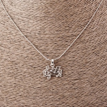 Pendant 'Musical Staff' on a token chain, length 52 cm, diameter 2 x 1.5 cm, silver-toned metal