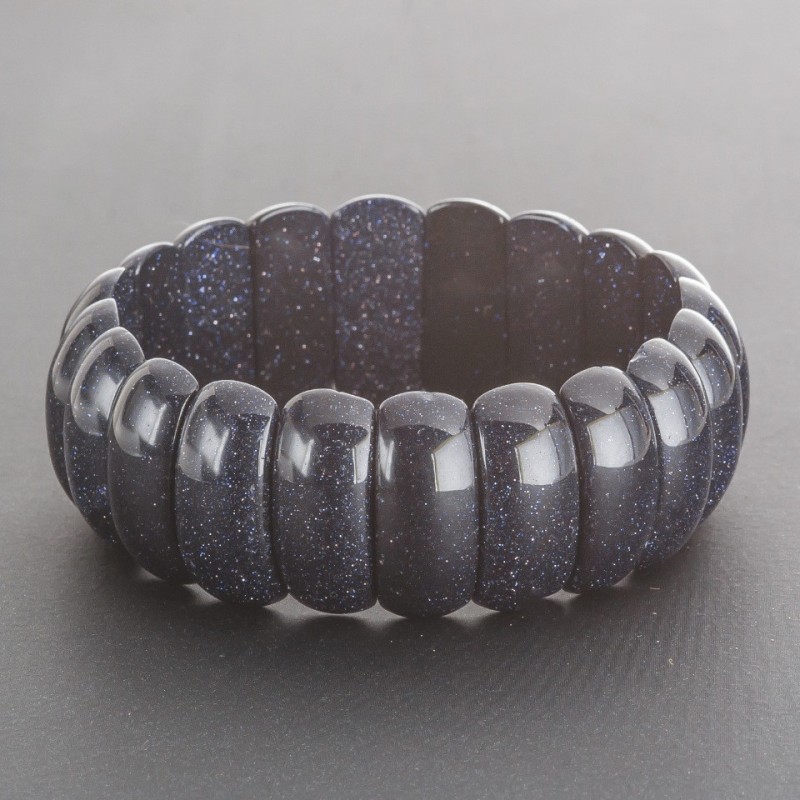 Aventurine bracelet 'Blue Sand Night of Cairo' on elastic, rectangular link 2.5×1 cm