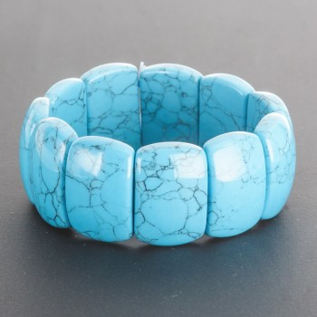 Turquoise Bracelet (Pressed) on Elastic, Glossy Convex Rectangular Links 1.8 x 2.5 cm