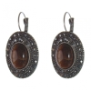 Clearance Tiger's Eye Earrings in a 'drop silver' setting, oval stone 2.5×1.9 cm, length 3.5 cm