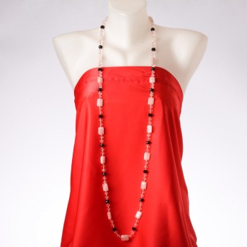 Clearance Long Necklace 'Orion Constellation' natural pink quartz, 'Czech Crystal', length 120 cm