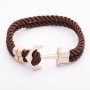 Women's Bracelet 'Anchor' with a dark brown braided textile cord, metal-tone color, length 22 cm