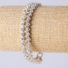 Two-row Crystal Bracelet with Clasp, Zigzag Design, Silver Metal Color, Length 19 cm, Width 12 mm