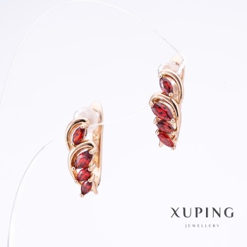 Xuping Earrings with Red Stones, Gold Plating, 1.5 cm Length, 6 mm Thickness