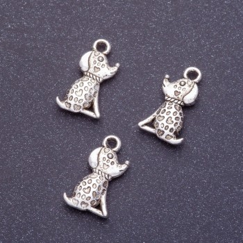Dog-shaped pendant findings, length 18mm, hole diameter 1mm, silver color, packaging 20 g ± 19 pcs