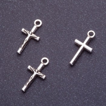 Crucifix pendant findings, length 18 mm, d1-1, 5 mm, silver color finish, 20 g +/- 35 pcs