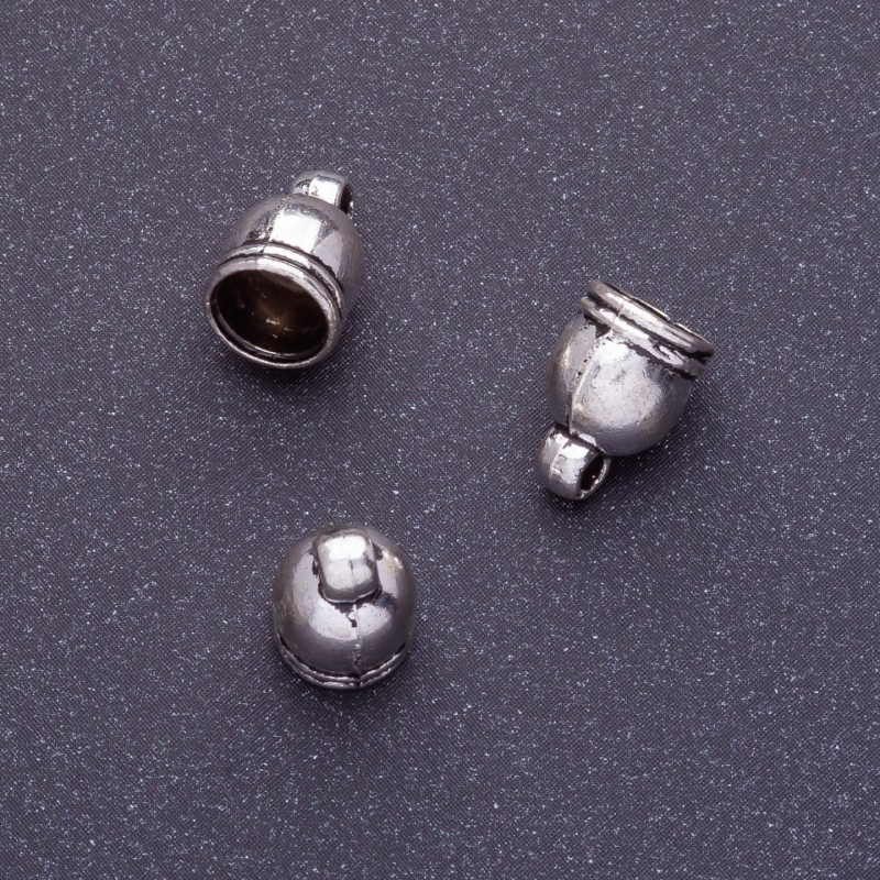 End Cap hardware, size 11×7.5 mm, d2 5 mm, d3 1.5 mm, silver color finish, 20 g ± 25 pcs