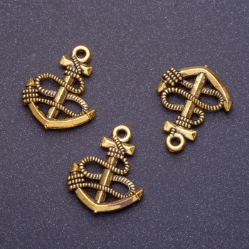 Anchor pendant finding, length 24mm, hole diameter 1mm, color Antique Gold, pack 20 g +/- 11 pcs