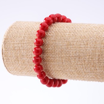 Pressed Coral Bracelet on Elastic, 8mm Diameter, 18 cm Length