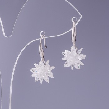 Earrings with white crystals 'Snowflakes', diameter 12 mm, length 2.5 cm