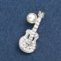 Brooch Guitar in silver-toned metal with bead and crystals 45×15mm +