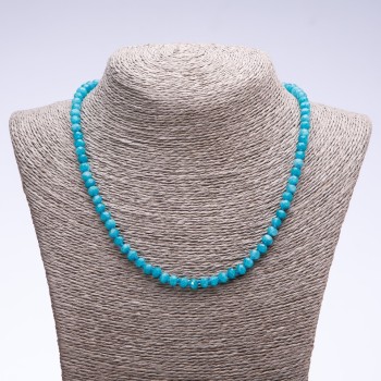 Aquamarine lab-created faceted rondelle necklace, 6x4 mm, 50 cm length