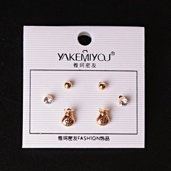 ( 5 mm ) Earrings Money Bags Beads with Crystals Gold