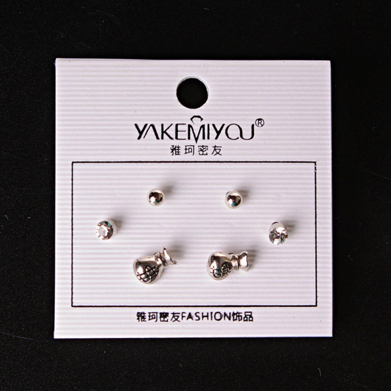 ( 5 mm ) Earrings Money Bags with Silver Crystals