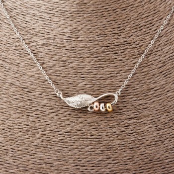 Leaf Pendant on Anchor Chain, 52 cm long, diameter 2x1.7 cm, silver-colored metal