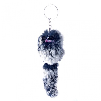 Fur Pom-Pom Keychain on Elastic Cord, Natural Fur, Furry Critter, 15 cm