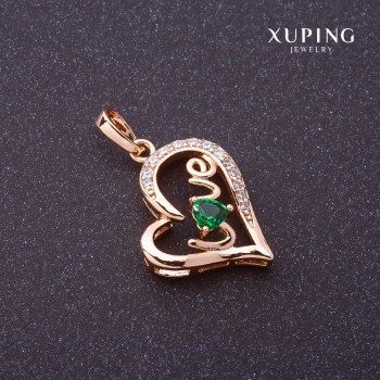 Xuping Love Pendant with Green Stone, Gold-Plated, 27x16 mm