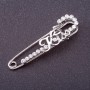 Kiss brooch-pin with white crystals, silver color, 5.5 x 1.5 cm