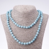 Long Aquamarine Gemstone Necklace with Smooth Beads, 8 mm Diameter, 110 cm Long