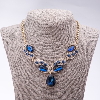 Evening necklace with blue crystals 'Precious Drops', length 42–49 cm