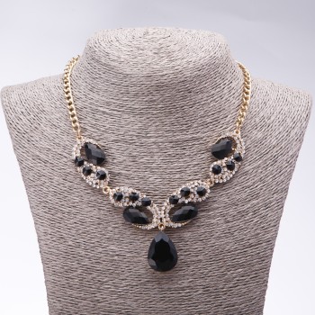 Evening Necklace with Black Crystals 'Precious Drops', length 42-49 cm