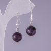 Earrings with natural amethyst stone, smooth ball, diameter 12 mm, length 3 cm