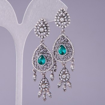 Green Crystal Earrings 'Eastern Beauty', length 6.5 cm