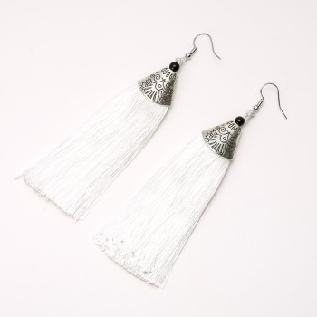 Tassel Earrings 'Almina' White, 10 cm long
