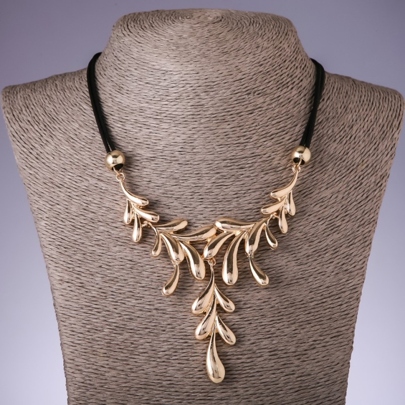 Hi-Tech Cord Necklace 'Twiglets in Hoarfrost', length 40–48 cm, Yellow Metal