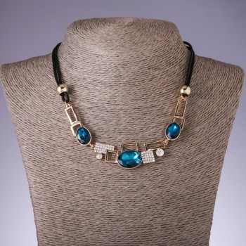 Necklace on cords with turquoise crystals "Geometry", length 40-48 cm