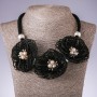 Cord Necklace Velvet Petals, Black Textile Fashion, Length 48-55 cm