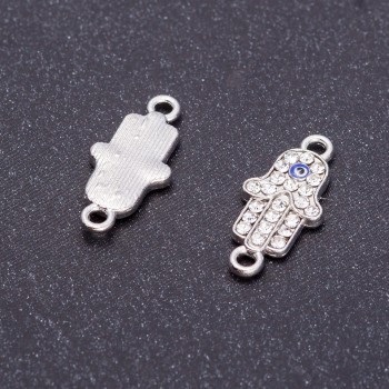 Connector findings «Eye Palm» with crystals in silver color, diameter 9 mm, L0 mm hole, 5 mm facet, 4 pcs