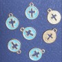 Cross pendant blue enamel gold-tone, 12 mm diameter, 15 mm length, hole Ø5 mm, 10 pcs