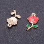 Pendant fittings 'Rose' red enamel, 'gold', diameter 12 mm, L 3 mm, hole dia mm, 7 pcs