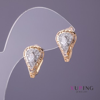 Xuping earrings with Greek pattern, white crystals, diameter 11mm, length 18mm, gold color