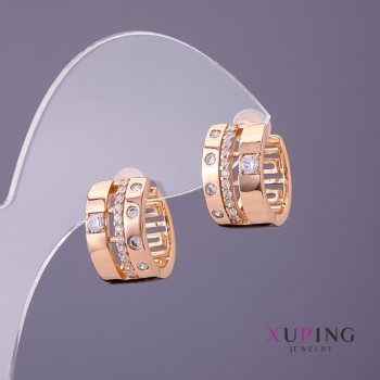 Xuping Earrings, 2 mm and 9 mm stones, 15 mm length, gold color