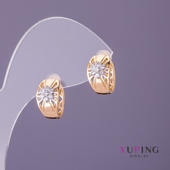 Xuping Earrings Star with White Crystals, 8 mm diameter, 12 mm length, gold color
