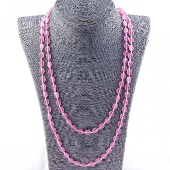 Long Pink Cat's Eye Oval Necklace 10×8 mm, 115 cm length