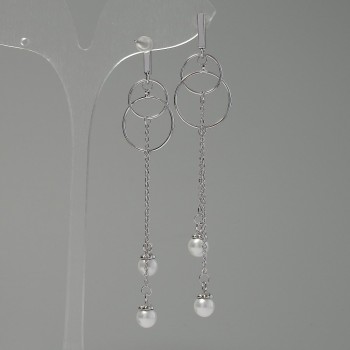 Earrings "Itaolya" "Pearls", diameter 18 mm, length 85 mm, silver color