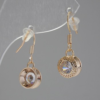 Earrings 'Itaolyao' with a crystal, 10mm diameter, 25mm length, gold color