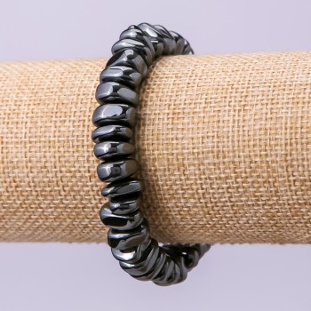 Faceted hematite natural stone bracelet, 10×6 mm beads, 18 cm elastic