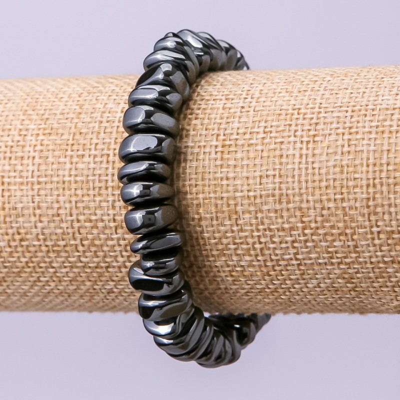 Faceted hematite natural stone bracelet, 10×6 mm beads, 18 cm elastic