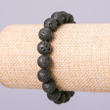 Lava Stone Bracelet with Ball Beads, 10mm Diameter, 18cm Length on Elastic