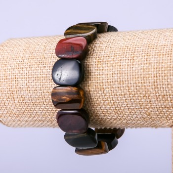 Bracelet with Bull's Eye, Tiger's Eye, Hawk's Eye natural stones, 18×13 mm beads, 18 cm circumference on elastic
