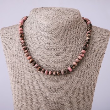 Necklace of natural stone, synthetic rhodonite rondelle, diameter 8x5 mm, length in cm